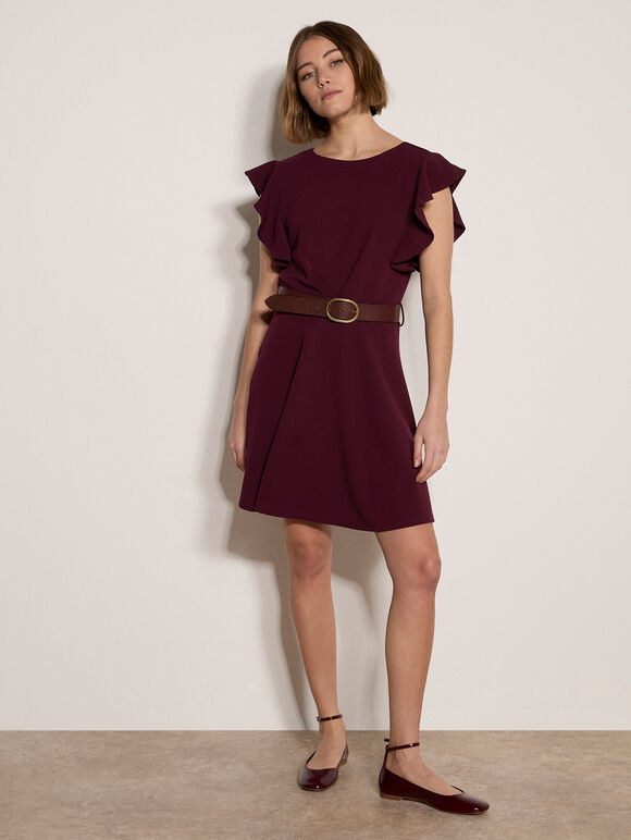 Jersey Crepe Mini Dress, Burgundy, large