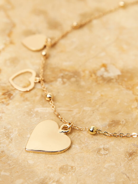 Gold Tone Heart Charm Necklace, Yellow, large