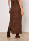 Crochet Lace Side Split Maxi Skirt, Brown, large