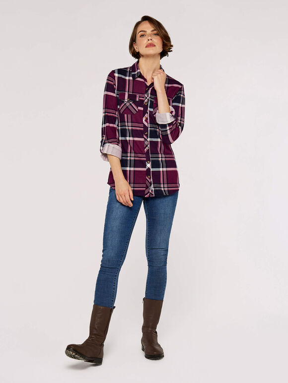 Classic Check Print Shirt, Red, large