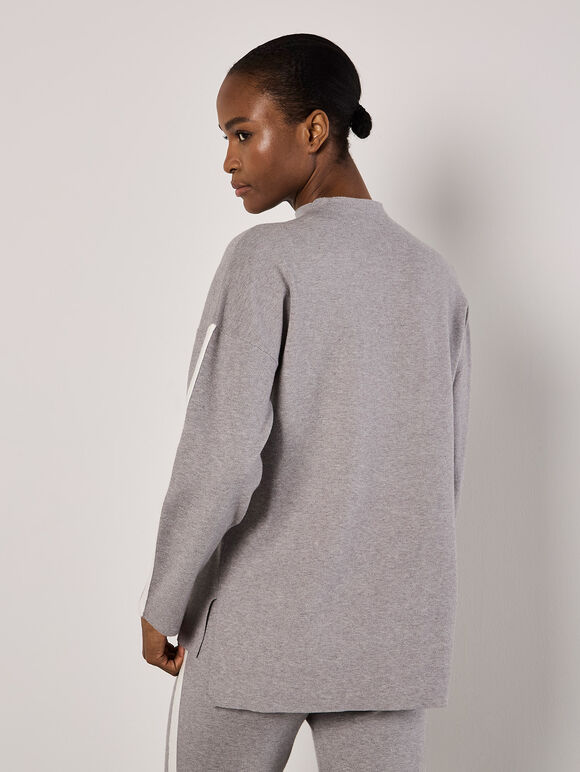 Mock Neck Mono Stripe Jumper, Grey, large