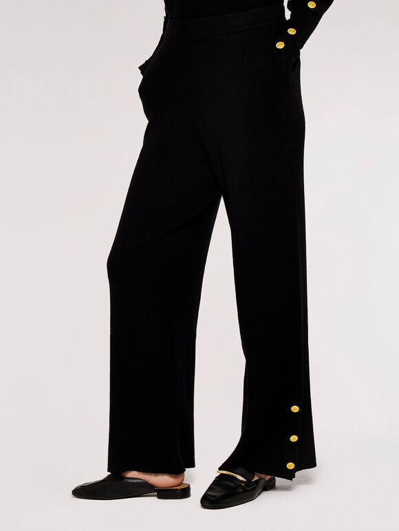 Black Ribbed Wide Leg Trousers