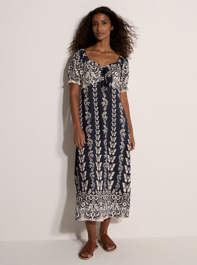 Butterfly Border Print Midi Dress