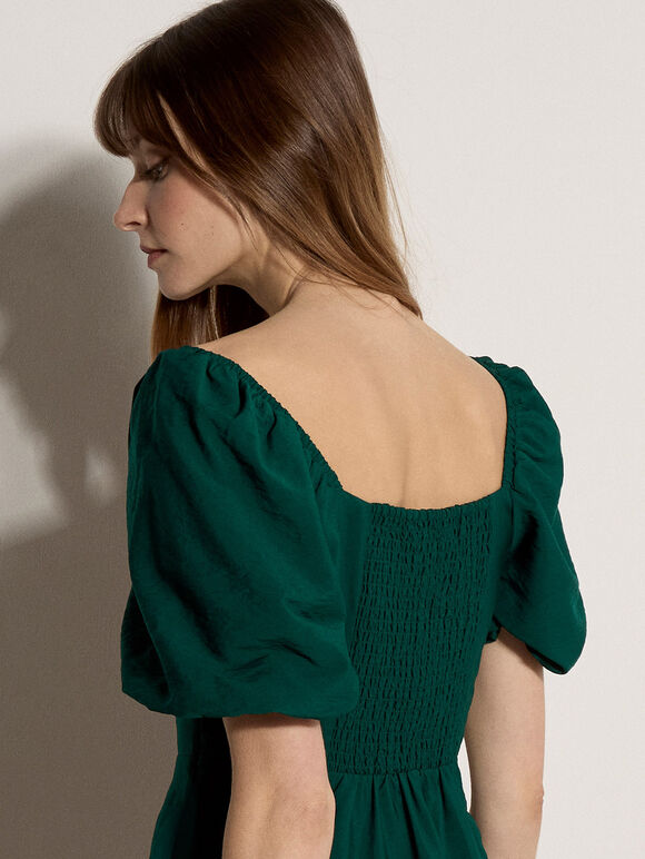 Fit And Flare Smocked Mini Dress
, Green, large