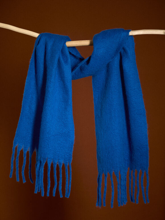 Soft Boucle Knit Scarf, Blue, large