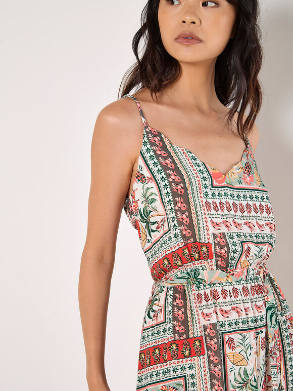 Tropical Print Camisole Midi Dress, Mint, large