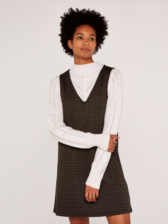 Arrow Pinafore Dress, Khaki, large