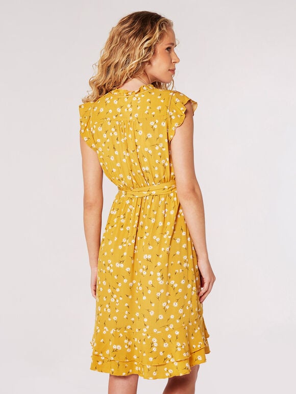 Daisy Floral Mini Dress, Mustard, large