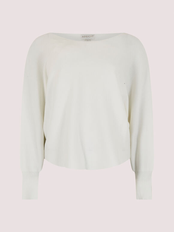 Rib Batwing Crop Jumper, Cream, large