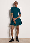 Fit And Flare Ribbed Knit Mini Dress, Teal, large