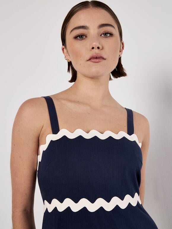 Ric Rac Trim Cotton Midaxi Dress
, Navy, large