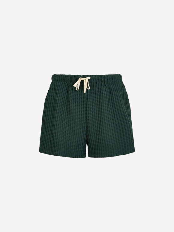 Waffle Knit Cotton Mini Shorts, Green, large