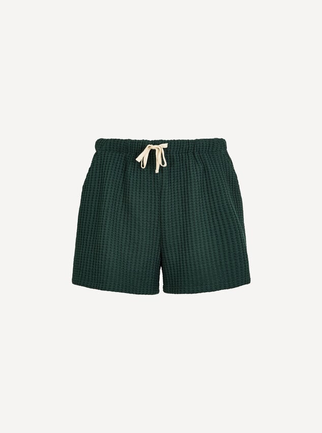 Waffle Knit Cotton Mini Shorts, Green, large