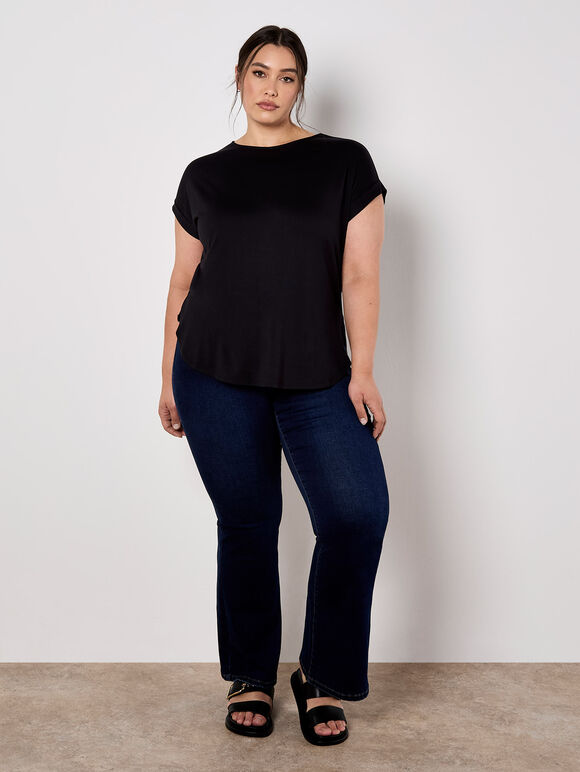 Curved Hem Jersey T-Shirt, Black, large