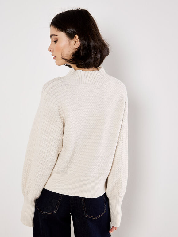 Twisted Cable Knit Batwing Jumper, Stone, large