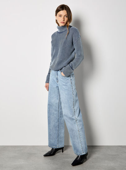 Roll Neck Ribbed Stonewashed Jumper