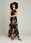 Black Tropical Floral Rope Neck Maxi Dress, Black, large