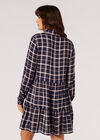 Check Print Shirt Mini Dress, Navy, large