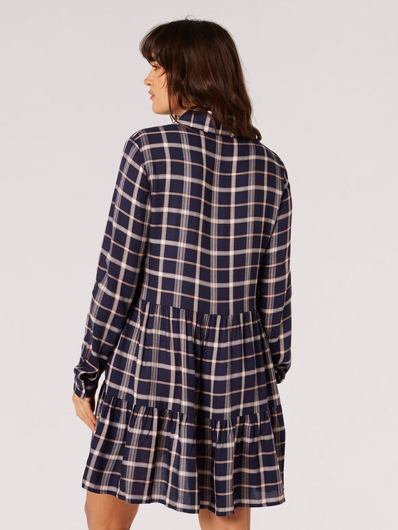 Check Print Shirt Mini Dress, Navy, large