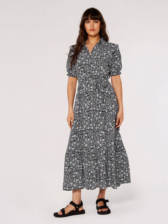 Vintage Floral Maxi Dress, Black, large