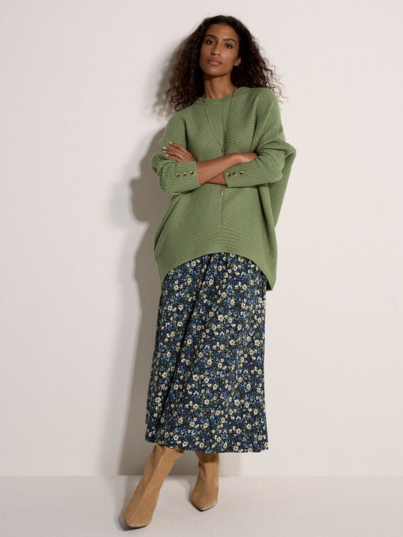 Chevron Knit Batwing Jumper, Green, large