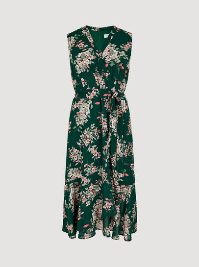 Floral Chiffon Wrap Midi Dress