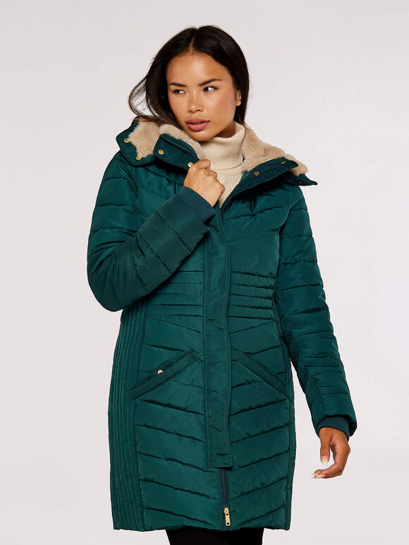 Multi-panel Puffer Coat, Green, large