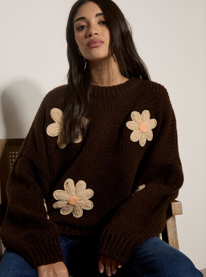 Chunky Knit Flower Applique Jumper