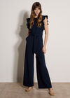 Ruffle Sleeve Jersey Jumpsuit, Navy, large