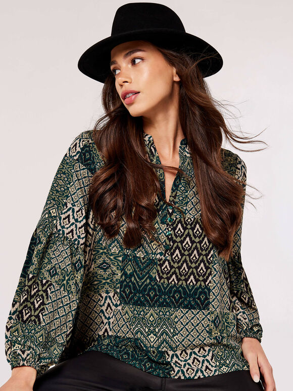 Ikat patchwork Blouse, Green, large