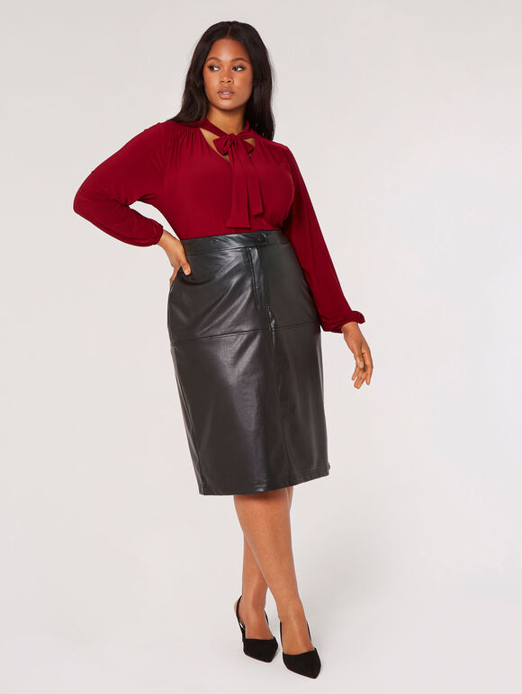 Curve Tie Neck Jersey Top, Burgundy, large
