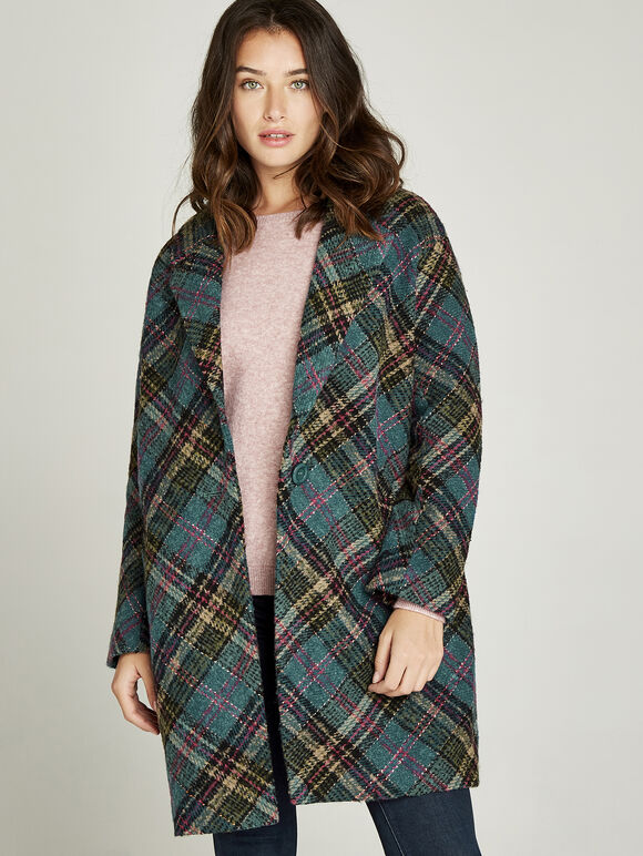 Teal Plaid Coat, Teal, large