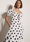 Polka Dot Bow Detail Midi Dress, White, large