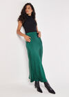 Satin Bias Midi Skirt, Green, large