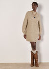 Flecked Knit Jumper Mini Dress, Stone, large