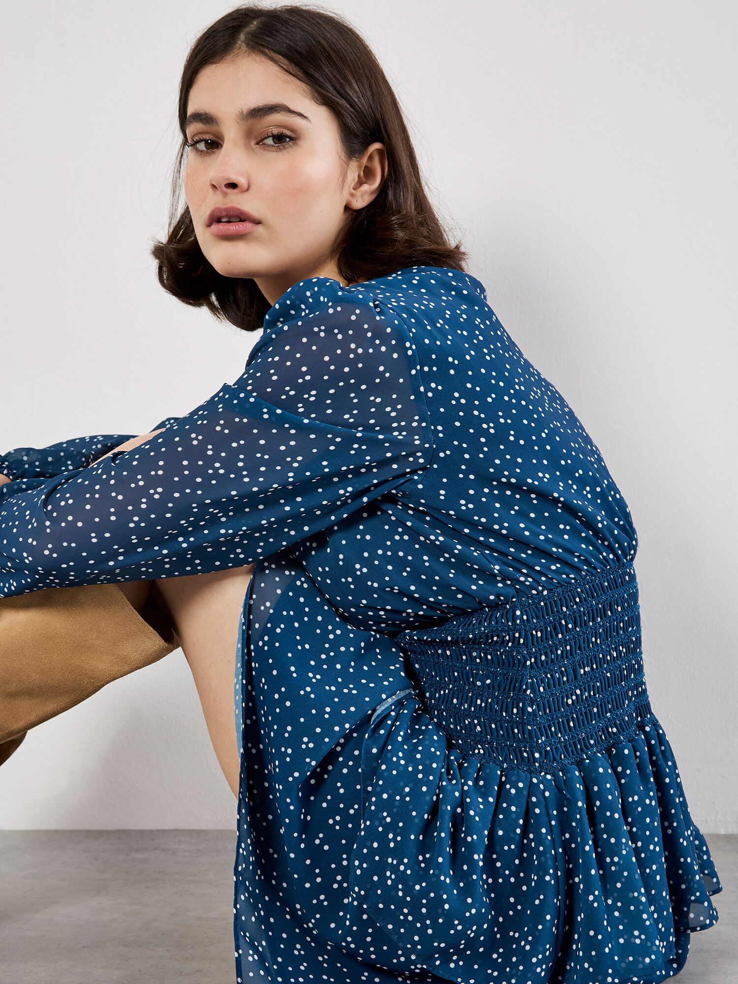 Spot Print Chiffon Mini Dress | Apricot Clothing
