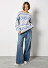 Chevron Geometric Retro Jumper, Blue, large
