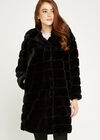 Tiered Fur Hooded Low Coat, Black, large