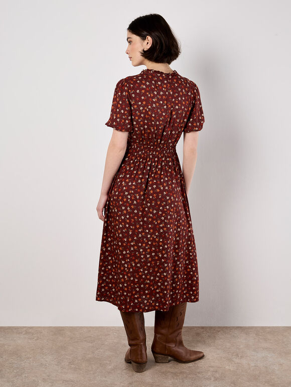 Ditsy Floral Smocked Midi Dress, Burgundy, large