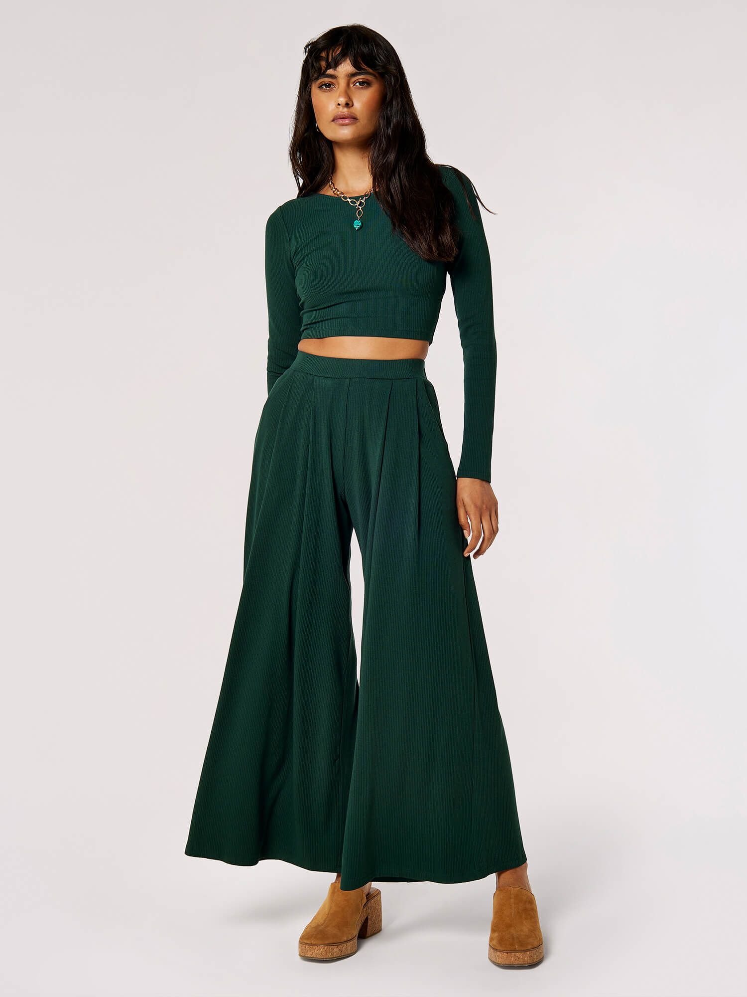 Dark green palazzo discount pants