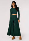 Ribbed Knit Palazzo Trousers, Green, large