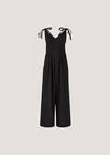Textured Cotton Wide Leg Jumpsuit, Black, large
