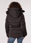 Faux Fur Hood Puffer Jacket, Black, large