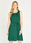 Apricot Leaf Pleat Detail Skater Dress, Green, large