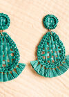 Raffia Oval Fan Earrings, Blue, large