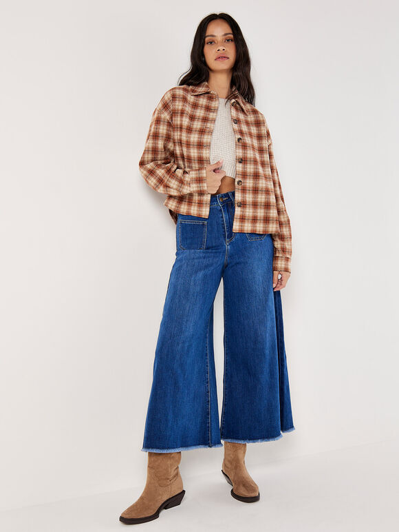 Cropped Check Shacket, Rust, large