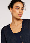 Knitted Scallop Crop Cardigan, Navy, large