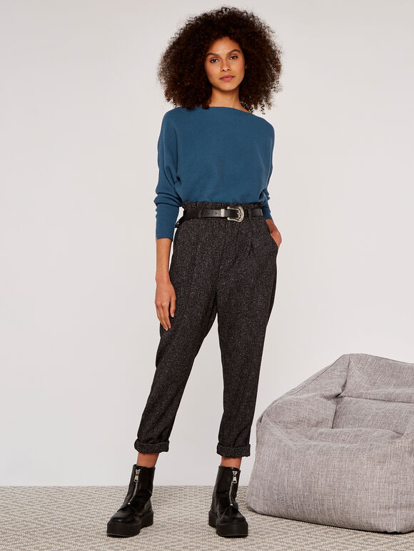 Boat Neck Ribbed Jumper, Blue, large