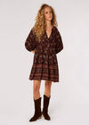 Block Print Leaf Mini Dress, Burgundy, large