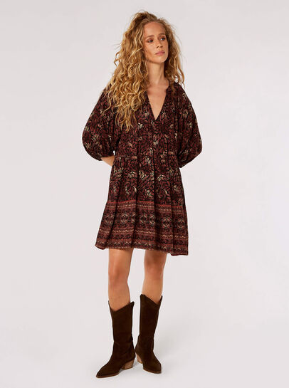 Block Print Leaf Mini Dress